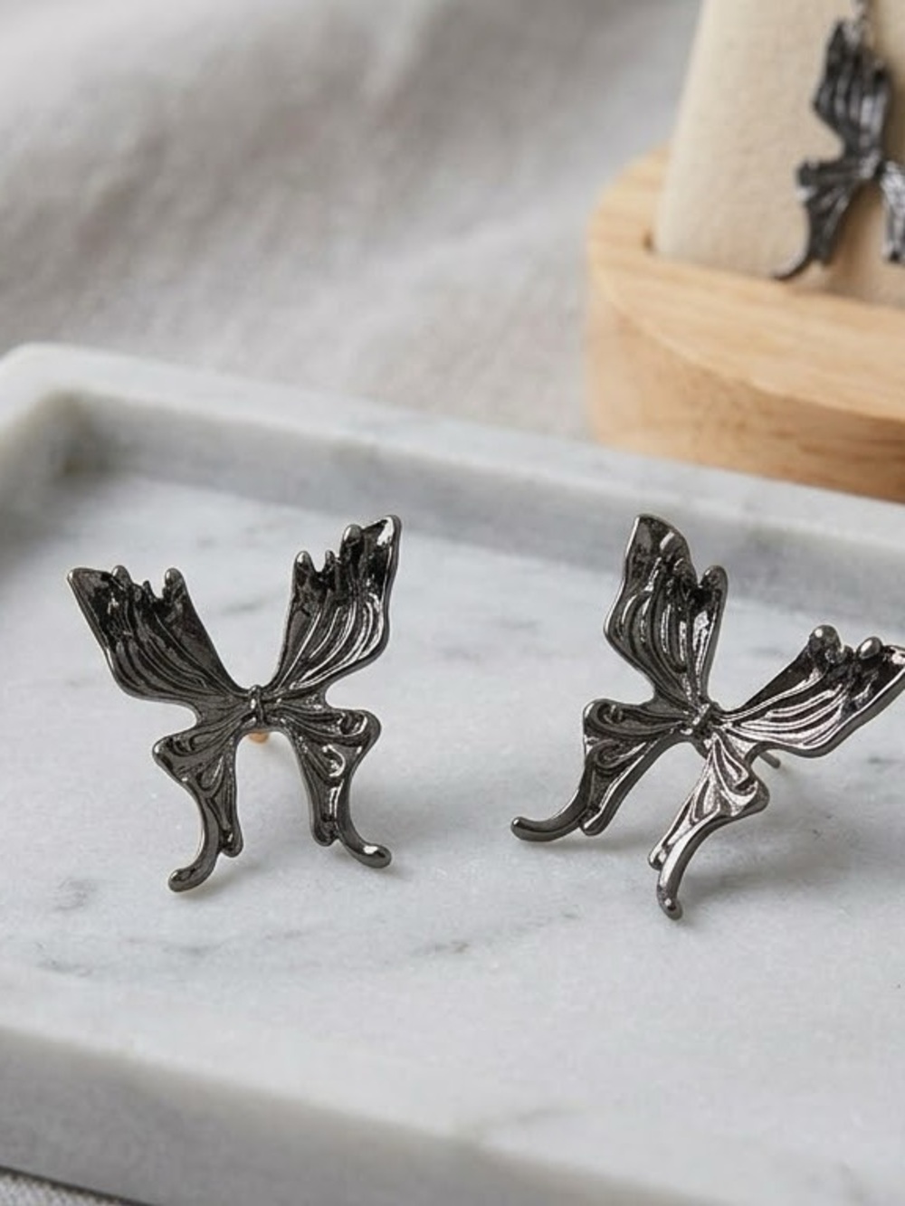 NWT Metallic Butterfly Earrings, Dark Silver, Whimsigoth, Fairycore